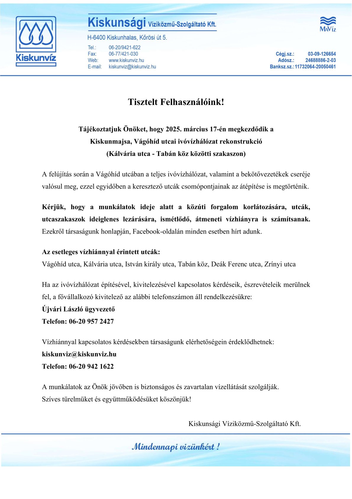 Ivóvízhálózat rekonstrukció - Kiskunmajsa